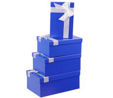 Набор прямоугольных коробок 4 в1 Однотонные синие с лентой (30*20*8-24*14*5см)